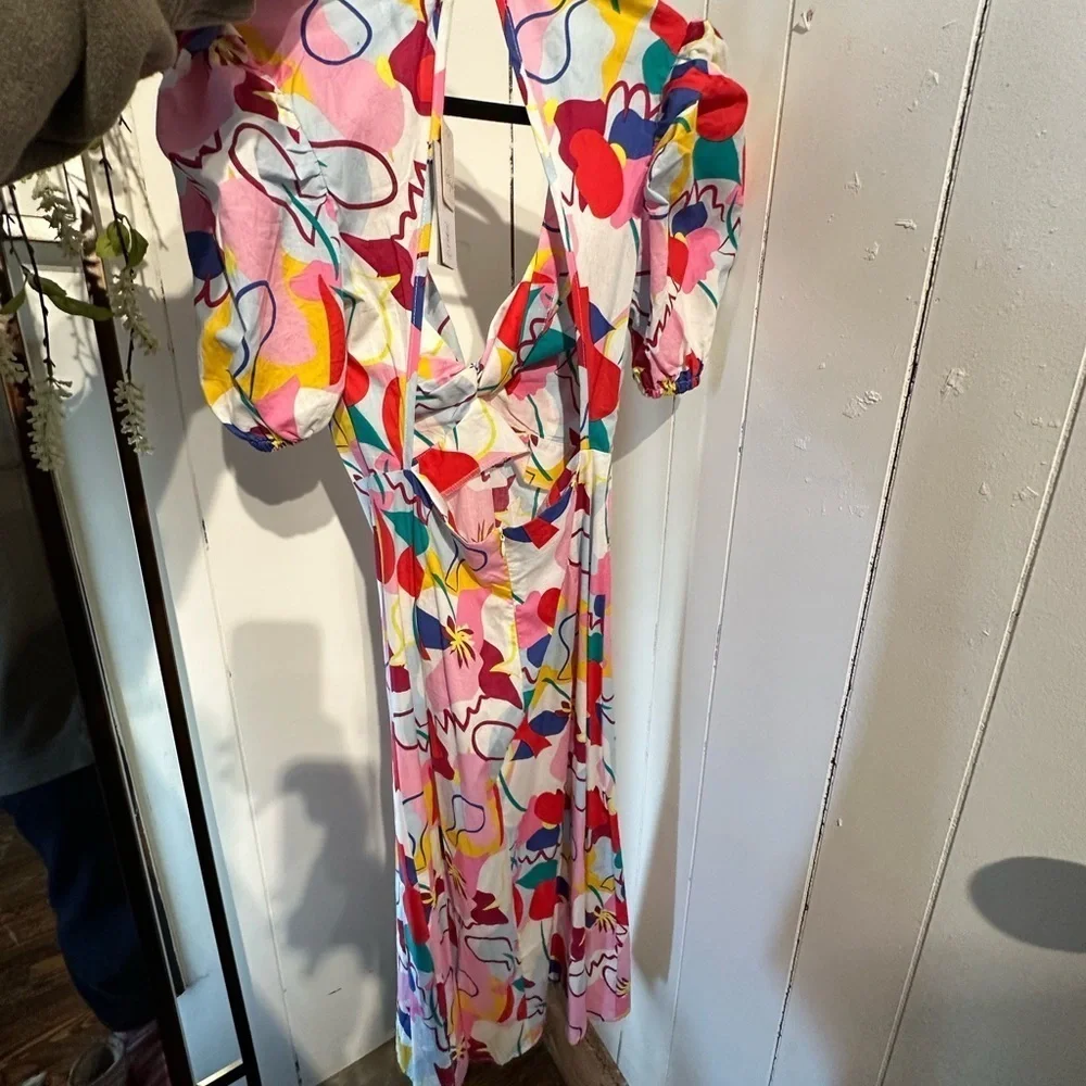 NWT FREE PEOPLE x GLAMOROUS CARE Colorful Abstract Rainbow Print Women's Dress
